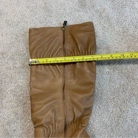 MICHAEL Kors camel brown leather high heel platform slouchy ruched boots Sz 10 - Picture 11 of 13